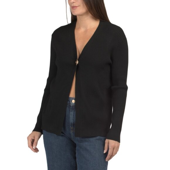 RIO & RIAN Black V-neck Long Sleeve Cardigan With Turn Lock Closure - Picture 1 of 2